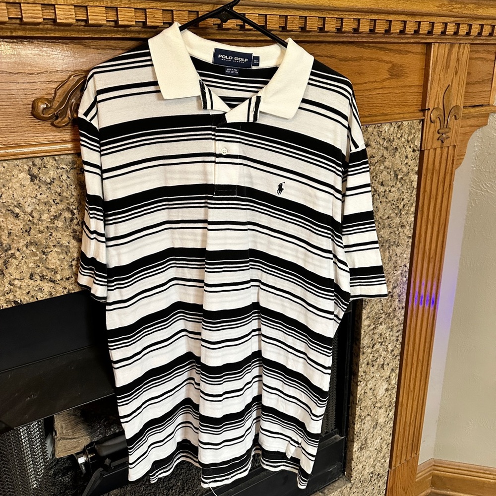 Polo by Ralph Lauren Men's Black and White Striped Polo Shirt